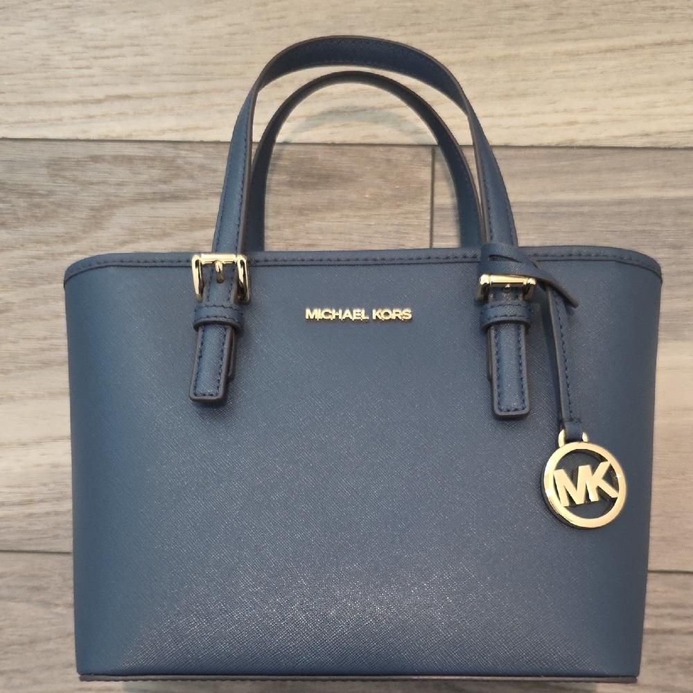Michael Kors Navy Purse with Gold Accents